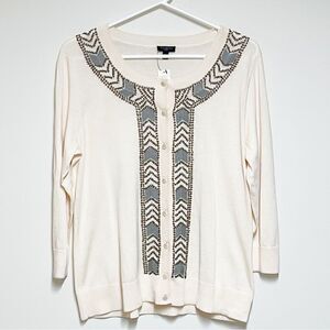 NWT Talbots Beaded Aztec Boho Button Down Cardigan Sweater Size Large Petite